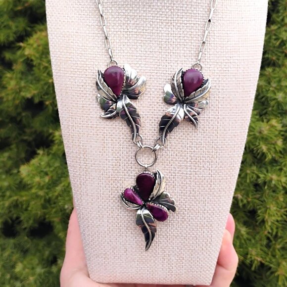 Handmade Southwest Purple Spiny Oyster Sterling Silver Adjustable Necklace - Picture 1 of 9